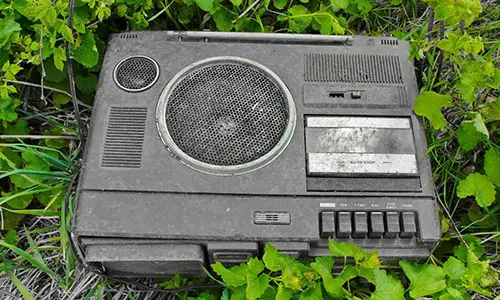 cassette player playing music in the garden