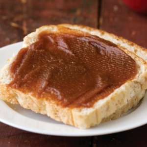 apple butter spread on a slice of bread