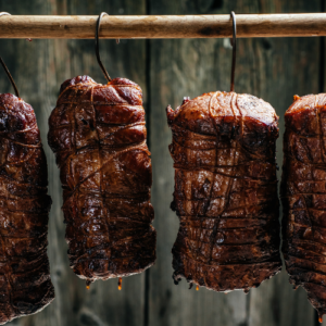 smoked meat in a smokehouse