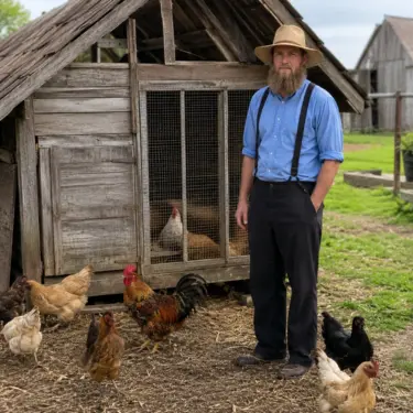 amish man standing by his coop