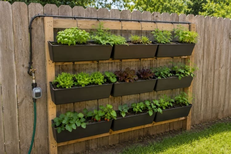DIY hanging garden on a fence
