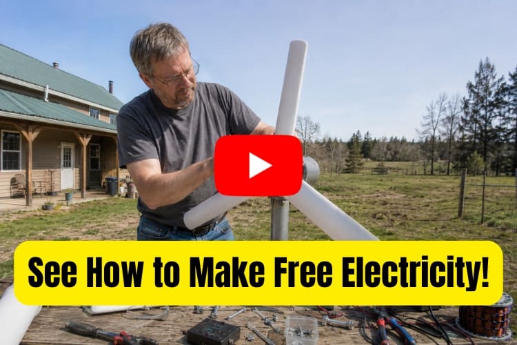 See how to make free electricity photo of a man building a wind turbine