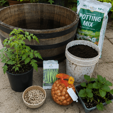 the things you need to start permaculture in a box: potting mix etc.