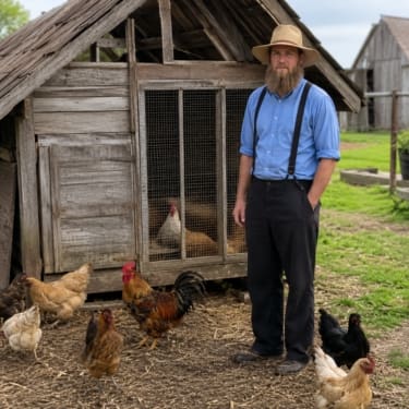amish man standing by his coop