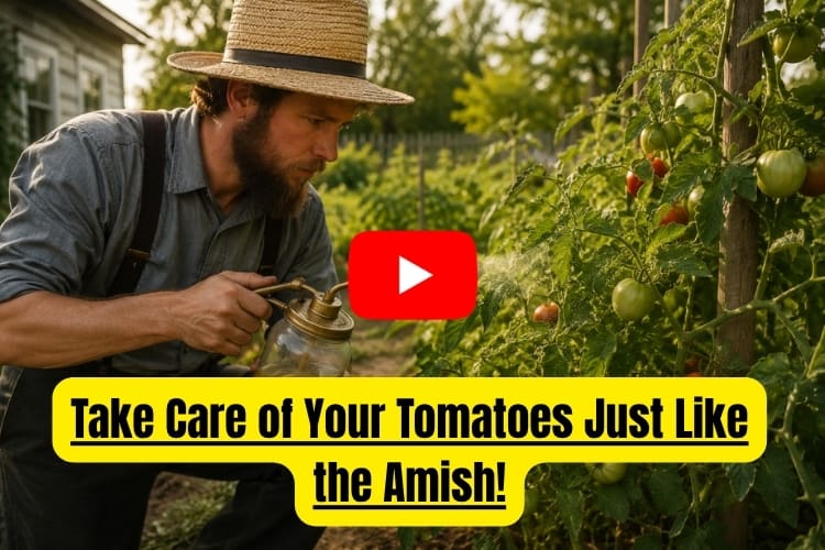 amish man spraying tomato plants