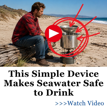 This Simple Device Makes Seawater Safe to Drink LSI Man on the beach with secret device that makes sea water drinkable