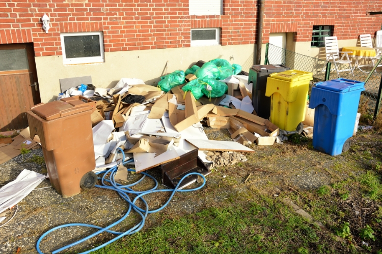 cardboard boxes and trash