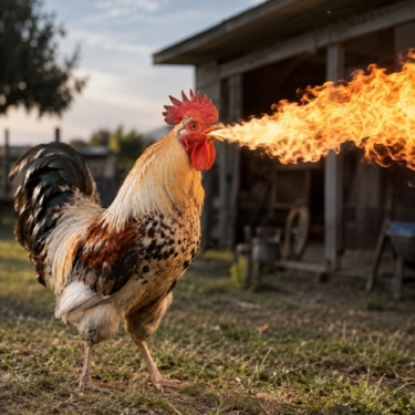 flame throwing rooster