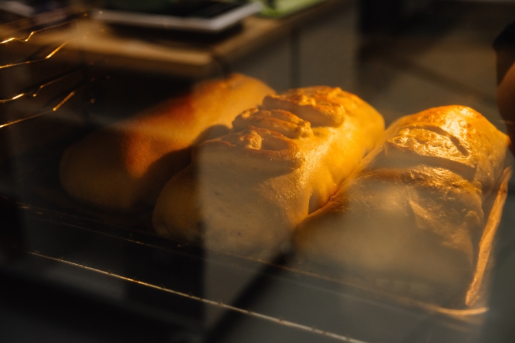 bread in the oven